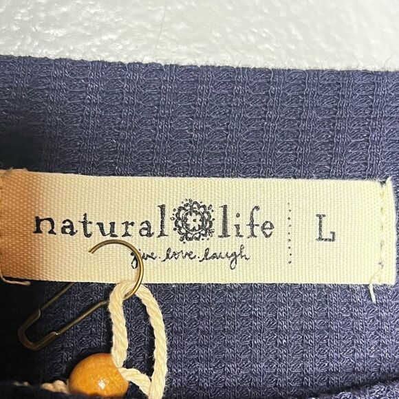 Natural Life NEW Navy Ribbed Stretch Top Soft Waffle Knit Casual Pullover Size L - Picture 4 of 5